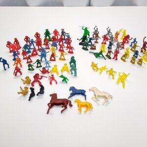 Cowboy & Indians Vintage Plastic Toy Lot Nostalgic Collection Wear & Play Damage